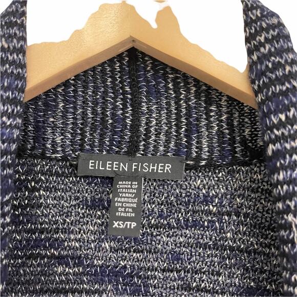 EILEEN FISHER Linen Blend Cardigan Sweater Drape Front Blue & Black Knit Size XS - Picture 6 of 13